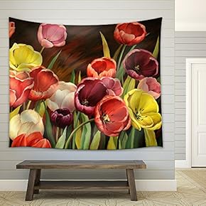 Tulips - Oil Painting - Fabric Wall Tapestry Home Decor - 51x60 inches