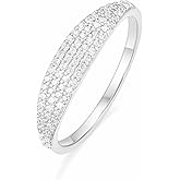 Mameloly Wedding Bands for Women 14K Gold Plated Slim Signet Ring Stackable Pave Cubic Zirconia Dainty CZ Engagement Rings for Her Size 3-12