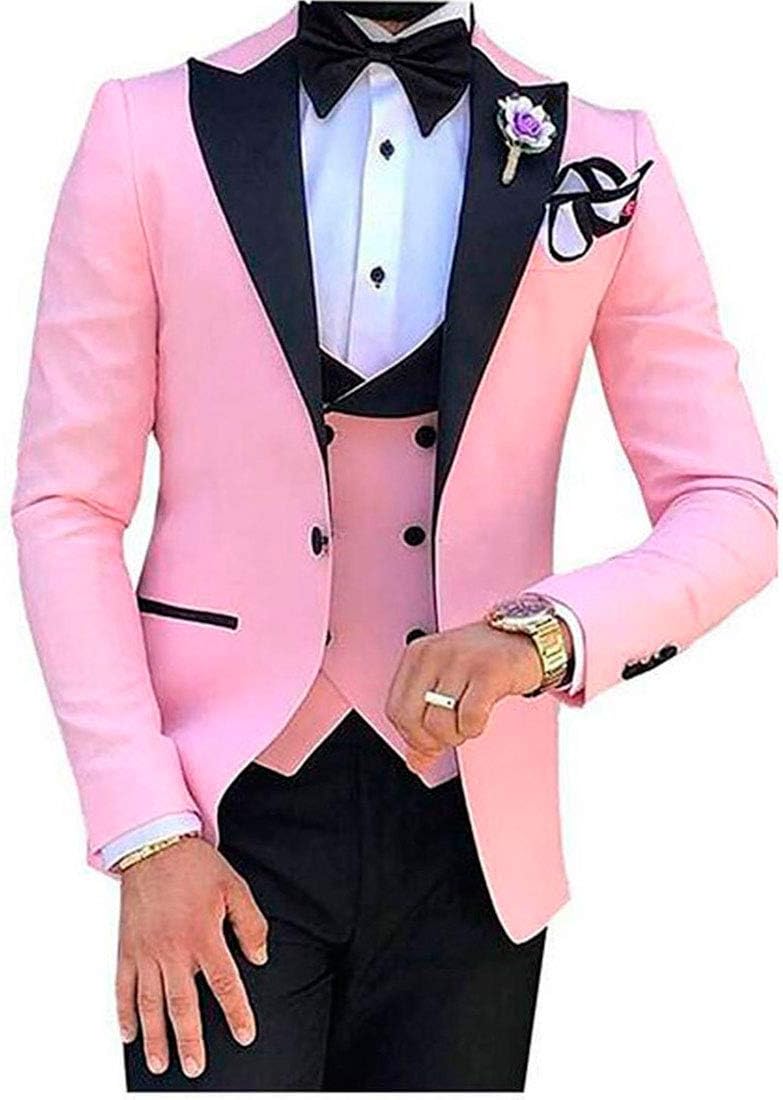 Men's 3 Pc Red Notch Lapel Wedding Suits Slim Fit Groom Tuxedos