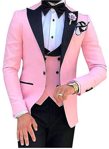 Botong Men's PC Pink Notch Lapel Wedding Suits Slim Fit Groom