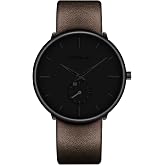 FIZILI Mens Watches Ultra-Thin Minimalist Waterproof-Fashion Wrist Watch for Men Unisex Dress with Leather Band