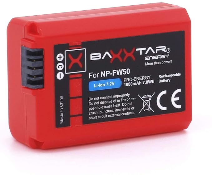 Baxxtar Pro - Ersatz für Akku Sony NP-FW50 (echte 1080mAh) mit Infochip - für Sony Alpha 5000 5100 6000 6300 6500 NEX 3 5 6 7