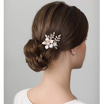 Amazon Com Sweetv Gold Bridal Hair Clip Floral Bridal Hair Comb