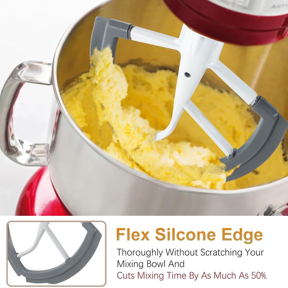 Flex Edge Beater for KitchenAid 6 Quart Bowl-Lift Mixer, 6 QT Silicone Edged Paddle Attachment
