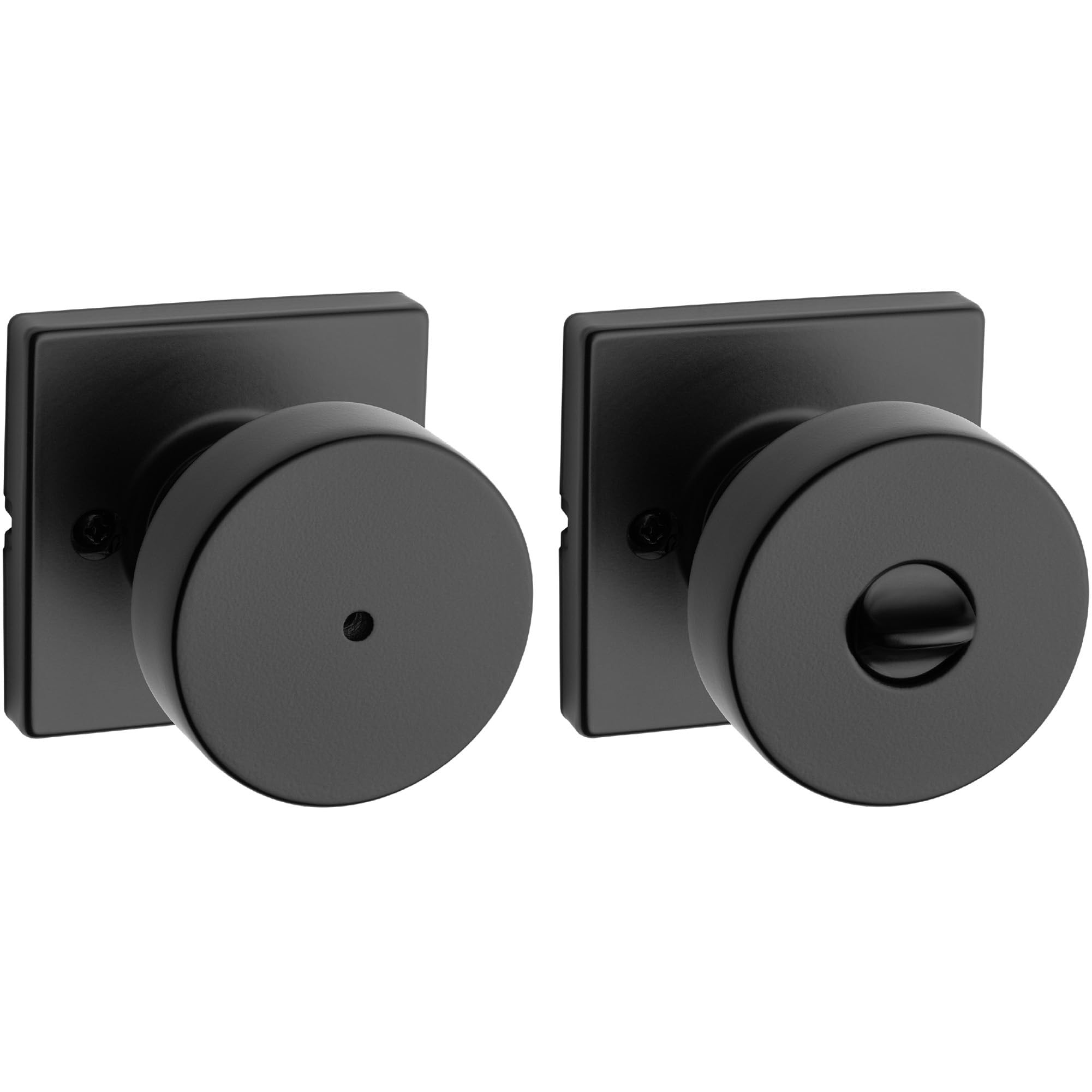 Photo 1 of Kwikset Pismo Interior Privacy Door Knob with Lock, Door Handle For Bathroom and Bedroom, Matte Black Keyless Turn Lock Doorknob, with Microban Protection