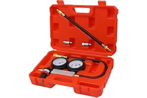 C Q CHANG QI Cylinder Leak Down Tester Kit,Gasoline Engine Compression Tester,Dual Pressure Gauges Engine Compression Leakdown Detector for Gasoline Engine with 10 12 14mm Spark Plugs（ Red）…