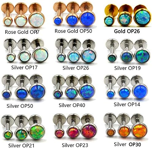CHUANCI 3Pcs Mix Size 16g Internal Thread Opal Stone Labret Monroe Lip Stud Ring Opal Ear Cartilage Tragus Helix Earring Piercing Body Jewelry