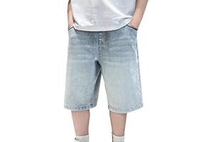 Teen Boys Jean Shorts Baggy Cargo Jorts Summer Elastic Waist Denim Knee Length Bermuda Shorts Kids Loose Fit Y2k Streetwear
