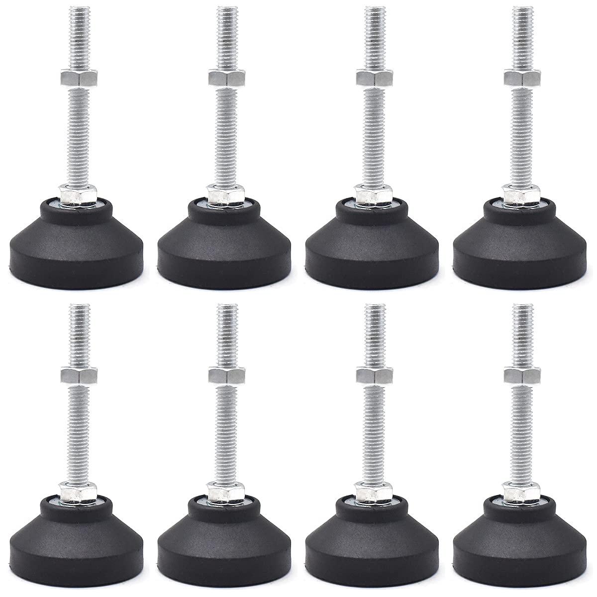 Qixuer 8 Pieces Adjustable Levelling Feet,Heavy Duty Furniture Leveling Feet Leveling Feet Rubber Base Screw-in Levelling Machine Leveling Legs Thread for Furniture Mechanical Equipment（D50*M8*80）