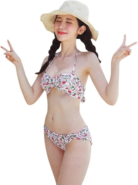 Amazon 在庫処分価格 ディーホリック Dholic 2wayバックタイビキニ 全3色 水着 レディース ビキニ バンドゥ バストアップ 花柄 Bikini Xf E One Size ピンク ビキニ セパレーツ 通販