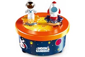 WEofferwhatYOUwant Moon Landing Music Box Theme Cake Topper with Astronaut and Spaceship Dancing Figures and Fly Me to The Moon Melody