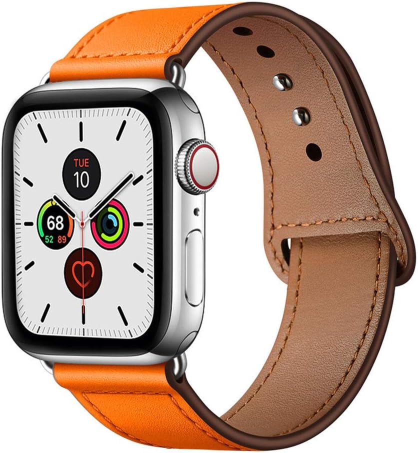 YALOCEA Compatible with Apple Watch Band 42mm 44mm, Genuine Leather Band Replacement Strap Compatible with iWatch Series 5 4 3 2 1 44mm 42mm, Orange