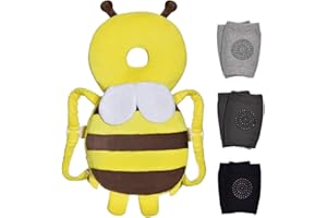 Okydoky Baby Head Protector & Baby Knee Pads for Crawling, Adjustable Toddlers Head Safety Pad Backpack, Baby Back Protection for Crawling & Walking, Yellow Bee