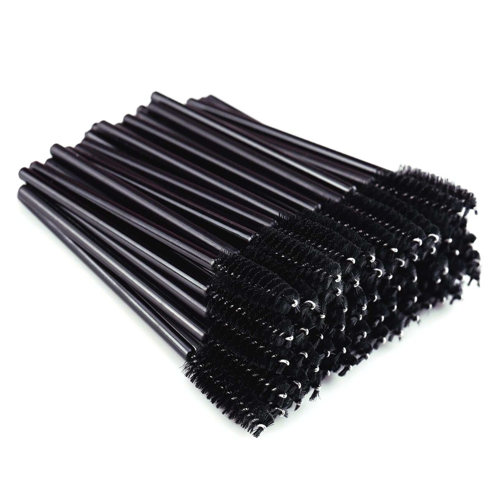 MSQ 50 Disposable Eyelash Brushes Disposable Mascara Wands Eyebrow Spoolie Brushes Applicator Cosmetic Makeup Tools (Black)