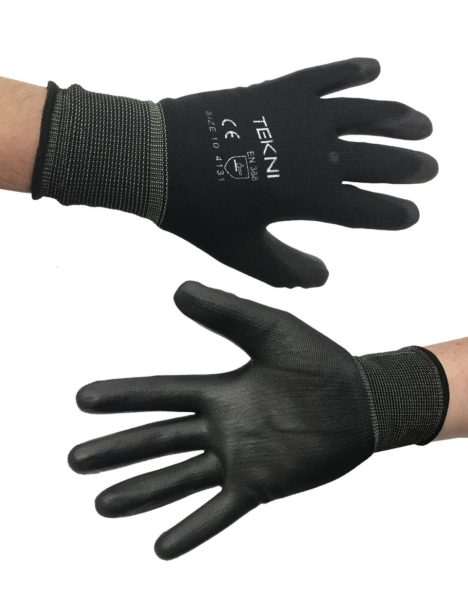 TEKNI Black Nylon PU Palm Coated Glove, Pack 12 Pairs, Large (9)