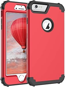 iPhone 6S Plus Case, iPhone 6 Plus Case, BENTOBEN 3 in 1 Hybrid Heavy Duty Rugged Hard PC Soft Silicone Bumper Shockproof Anti Slip Protective Case for Apple iPhone 6S Plus/6 Plus(5.5 Inch),Black/Red