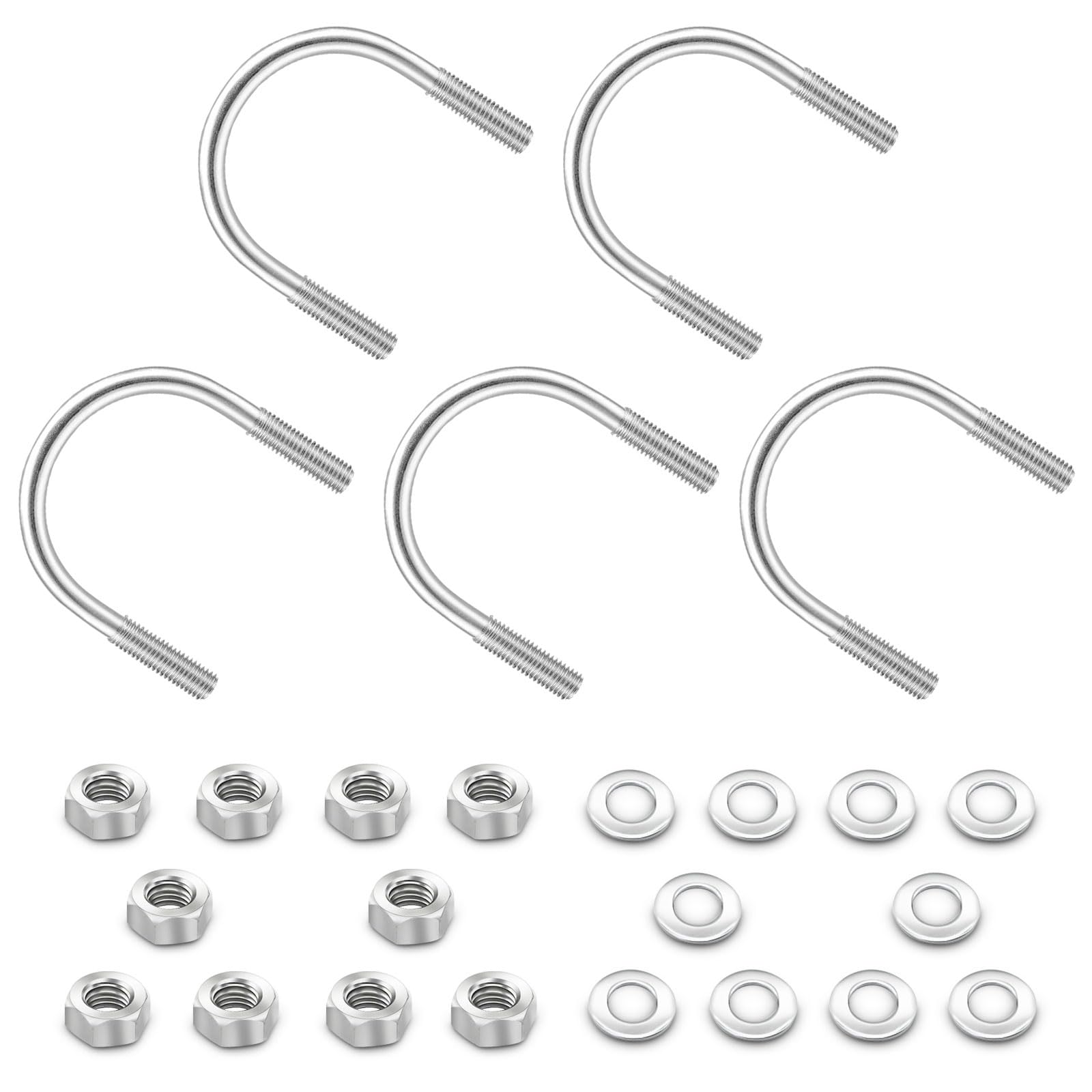 U-Bolt 304 Stainless Steel M8 x 50mm U-Bolt with Nuts and Flat Repair Washer Pack of 5, Silver