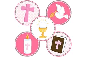 Girl First Holy Communion Party Favor Stickers in Pink by Adore By Nat - Christening Baptism Labels - Set of 50