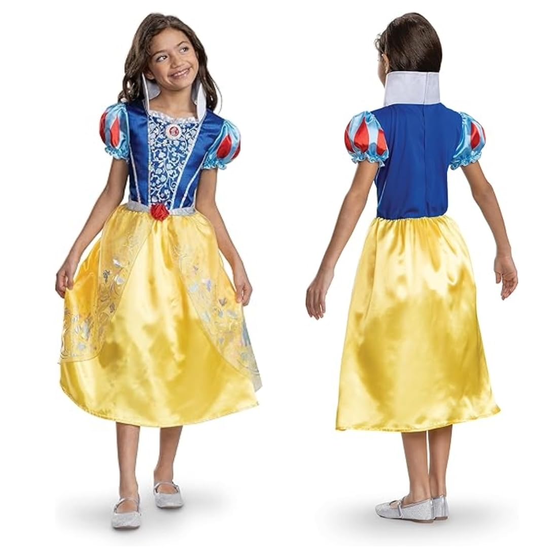Disney Princess 100th Anniversary Snow White Fancy Dress for Kids, Official Disney by Disguise, Beautiful Shimmer Detailing, Adorable Details, for Girls Ages 3-4, 4-6 & 7-8 Years