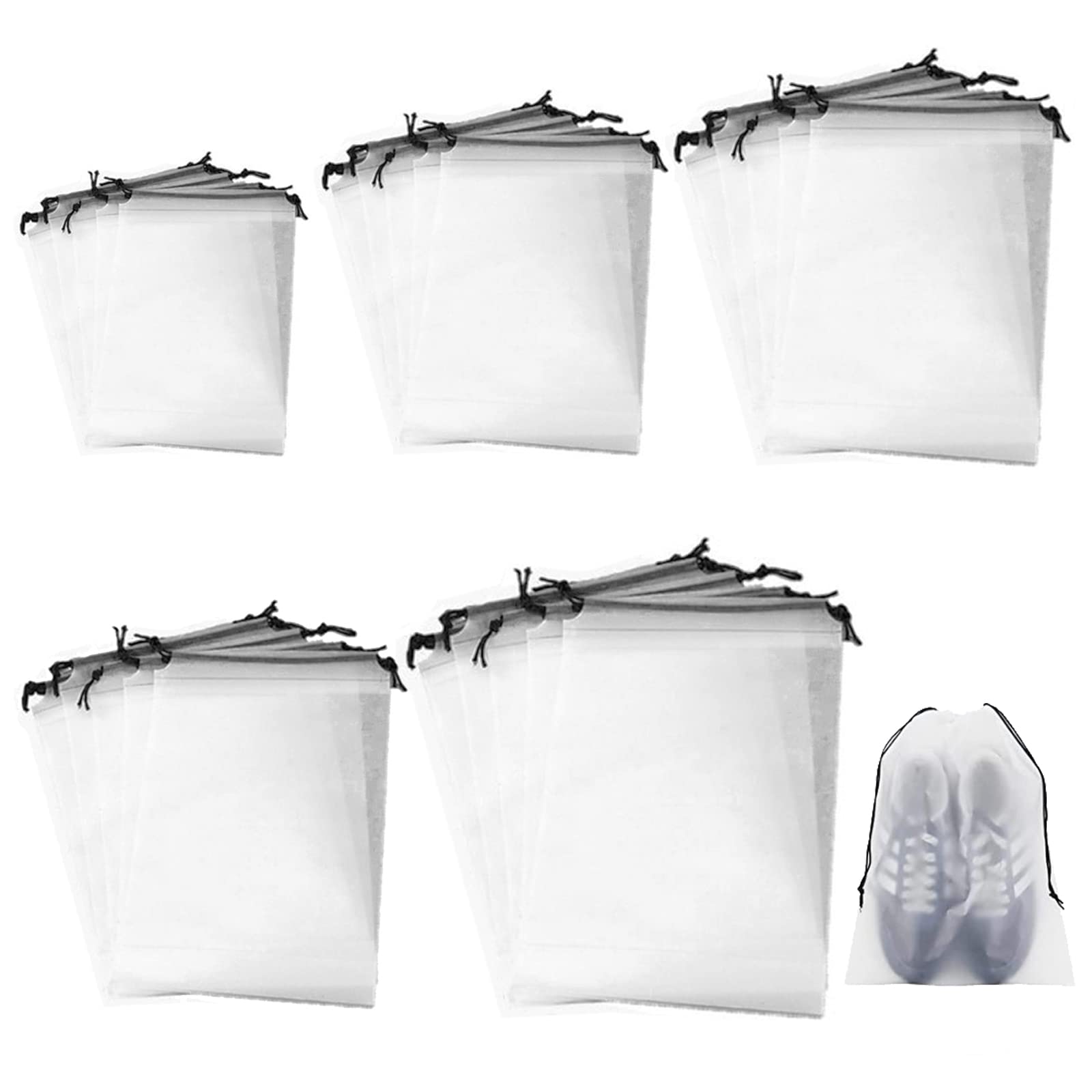 Transparent PE Drawstring Bags 25 PCS Travel Shoe Storage Bag, Clear Waterproof Dustprooof Drawstring Pouch Home or Travel Essential Organiser Bags, for Cosmetics Clothes Shoes Offices Supplies Travel