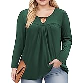 VISLILY Womens-Plus-Size-Dressy-Tops Trendy Keyhole Crewneck T Shirts Casual Long Sleeve Tunics Flowy Pleated Blouses XL-5XL