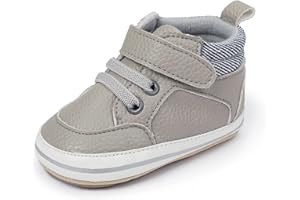 SOFMUO Baby Boys Girls High Top Ankle PU Leather Sneakers Soft Rubber Sole Infant Moccasins Newborn Oxford Loafers Anti-Slip Toddler Wedding Uniform Dress Shoes