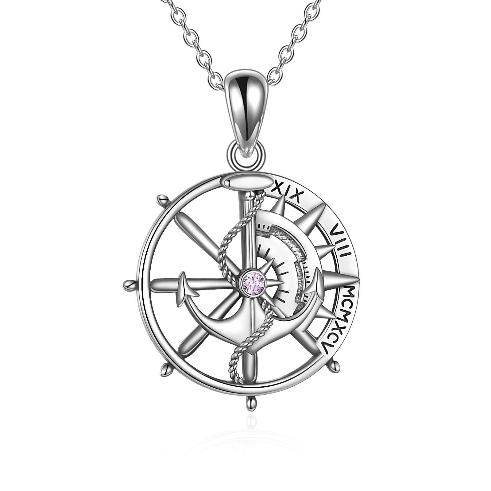 ONEFINITY Anchor Sailboat Pendant Necklaces for Women Sterling Silver Cubic Zircon Rudder Towards to Your Heart Never Stop Jewelry Gifts for Girlfriend