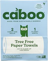 Caboo Tree Free Paper Towels, 2 Rolls, Tree Free, Plastic Free, Earth Friendly, Sustainable Kitchen Paper Towels with Strong 