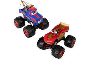 Disney Store Official Monster Trucks Lightning McQueen & Tow Mater Die Cast Set - 1:43 Scale Die Cast Metal Pixar Cars Toys with Free Rolling Wheels - Scenic Display Packaging Included