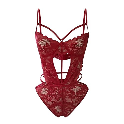 High Cut Halter Deep V Neck Lingerie Floral Lace Bodysuit Teddy See Through Sexy  Lingerie for Big Breast Women Red in Kenya