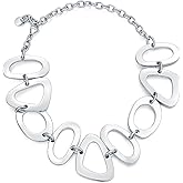 Extra Large Big Chunky silver plated Geometric Irregular Square Statement Necklace Choker for Women by SNGIA, Trendy Dramatic Link Chain Thick Designer Coastal Modern Jewelry Gifts, Exaggerated Punk Metal Summer Oversized layering Bohemian Elegant Beach Sea Accessories