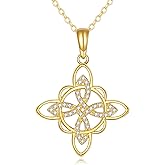 KECHO 14K Solid Gold Witches Knot Necklace for Women Good Luck Irish Celtic Triquetra Trinity Knot Pendant Jewelry for Women