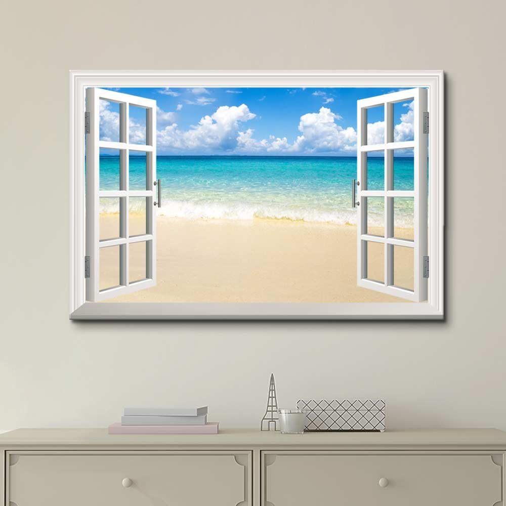 wall26 Creative Window View Canvas Prints Wall Art Beach and