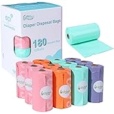Diaper Bags Disposable for Baby, 12 Refill Rolls/180 Bags OXO-Biodegradable Waste Bags,Dirty Disposable Diaper Bags,Diaper Trash Bags,Rainbow