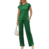 difficort Lounge Sets for Women 2 Piece Outfits Summer Casual Tracksuit Wide Leg Long Pants Vacation Travel Matching Set
