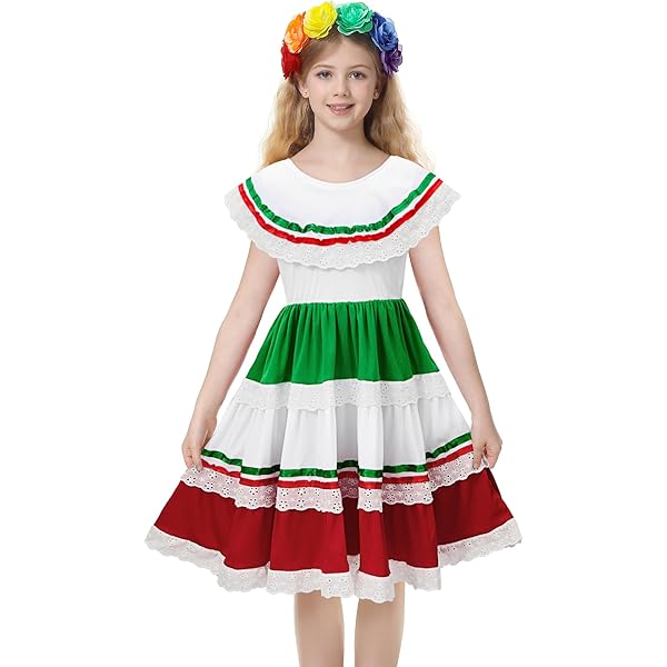red white and green mexican dress Embroidered Mexican Dress: Red, White & Green Floral Manta Cotton main image 1