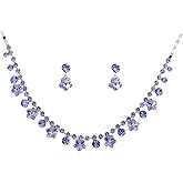 Alilang Womens Crystal Purple Hibiscus Flower Drop Earring Necklace Statement Jewelry Set