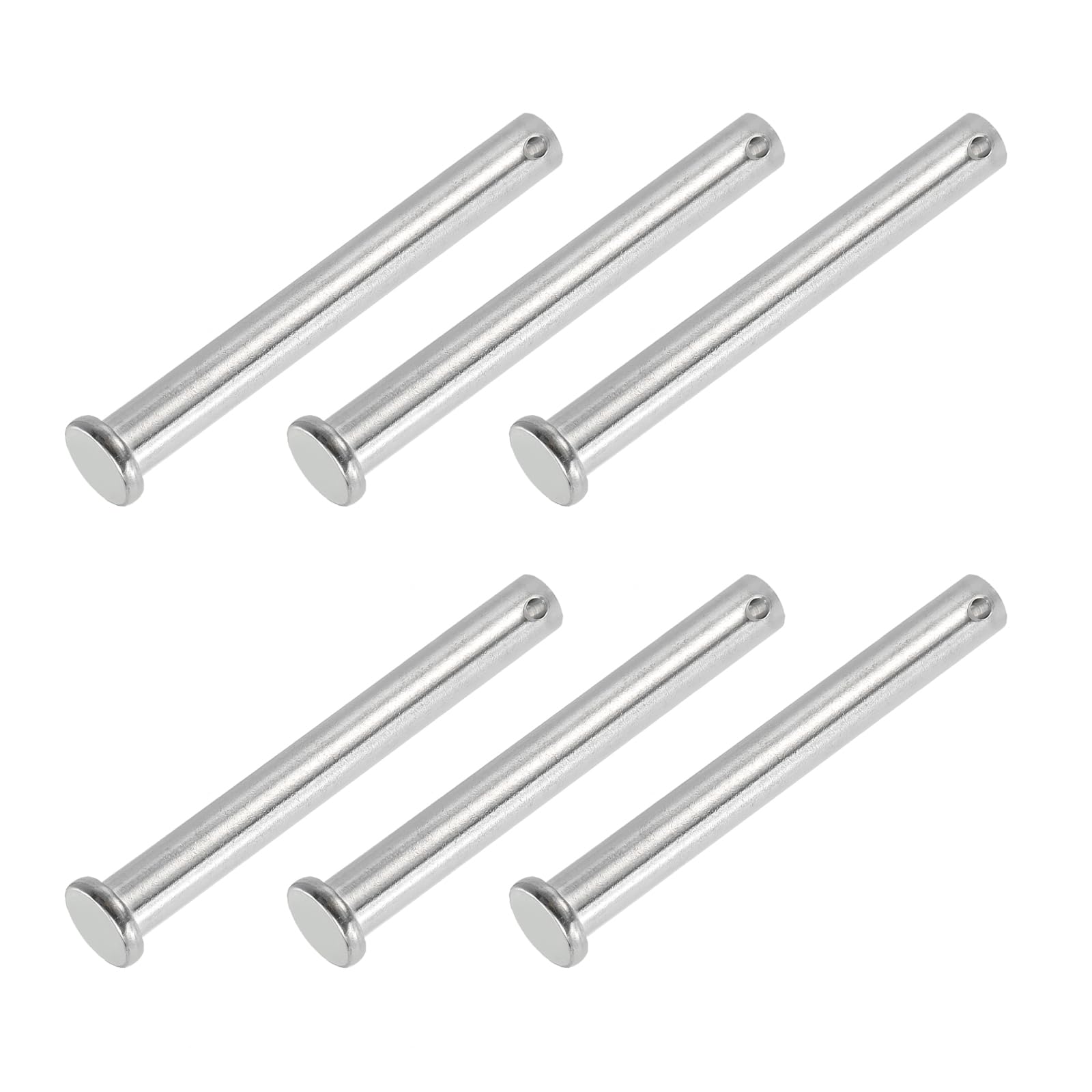 PATIKIL 10 x 90 Mm Single Hole Clevis Pins, 6 Pcs 304 Stainless Steel Flat Head Pin for Hitch Pin Lock Link Hinge Systems, Silver