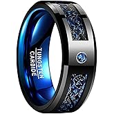AJZYX 8mm Tungsten Carbide Engagement Wedding Ring for Men Women Celtic Dragon Blue Carbon Fiber and Cubic Zirconia Inlay Comfort Fit Band Size 5-16
