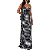Women Sexy Polka Dots V Neck Backless Maxi Dress Spaghetti Strap Long Party Dress with Scarf Club Outfits