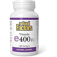 Natural Factors Vitamin E 400 IU, Natural Source, 180 Softgels, Highly Bioavailable, Easy-to-Take, A Source of Antioxidants, 