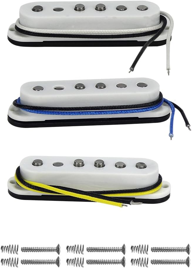 FLEOR Single Coil Pickup Alnico 5 ST Pickups Guitar Neck/Middle/Bridge Pickups Staggered for SQ ST Pickups Replacement White