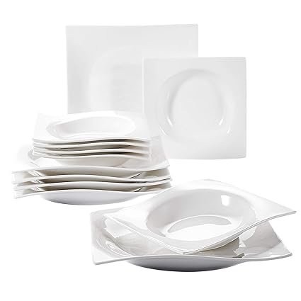 Vancasso Lolita Porzellan Geschirrset, 12-teilig Teller Set für 6 Personen, mit je 6 Speiseteller und Suppenteller