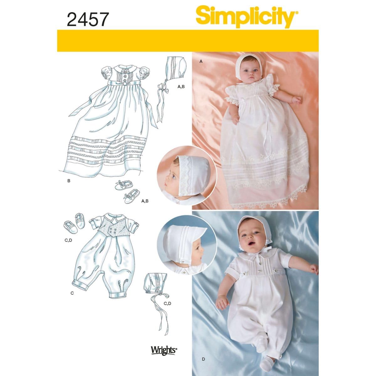 Simplicity 2457Babies' Special Occasion, Paper, Multicoloured, A (XXS-XS-S-M)