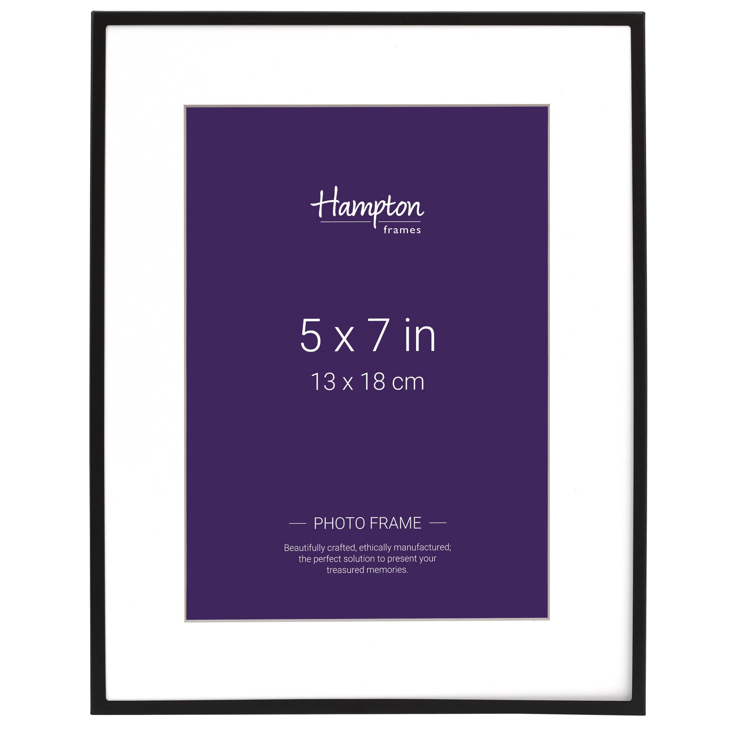 Hampton Frames MADRID Narrow Profile Photo Frame with Bevel Mount Matt Black 5x7 (13x18cm) M138B57