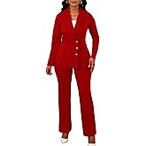 Pant Suits for Women Dressy Long Sleeve Blazer and Straight Pants Business 2 Piece Sets Casual Office Work Outfits