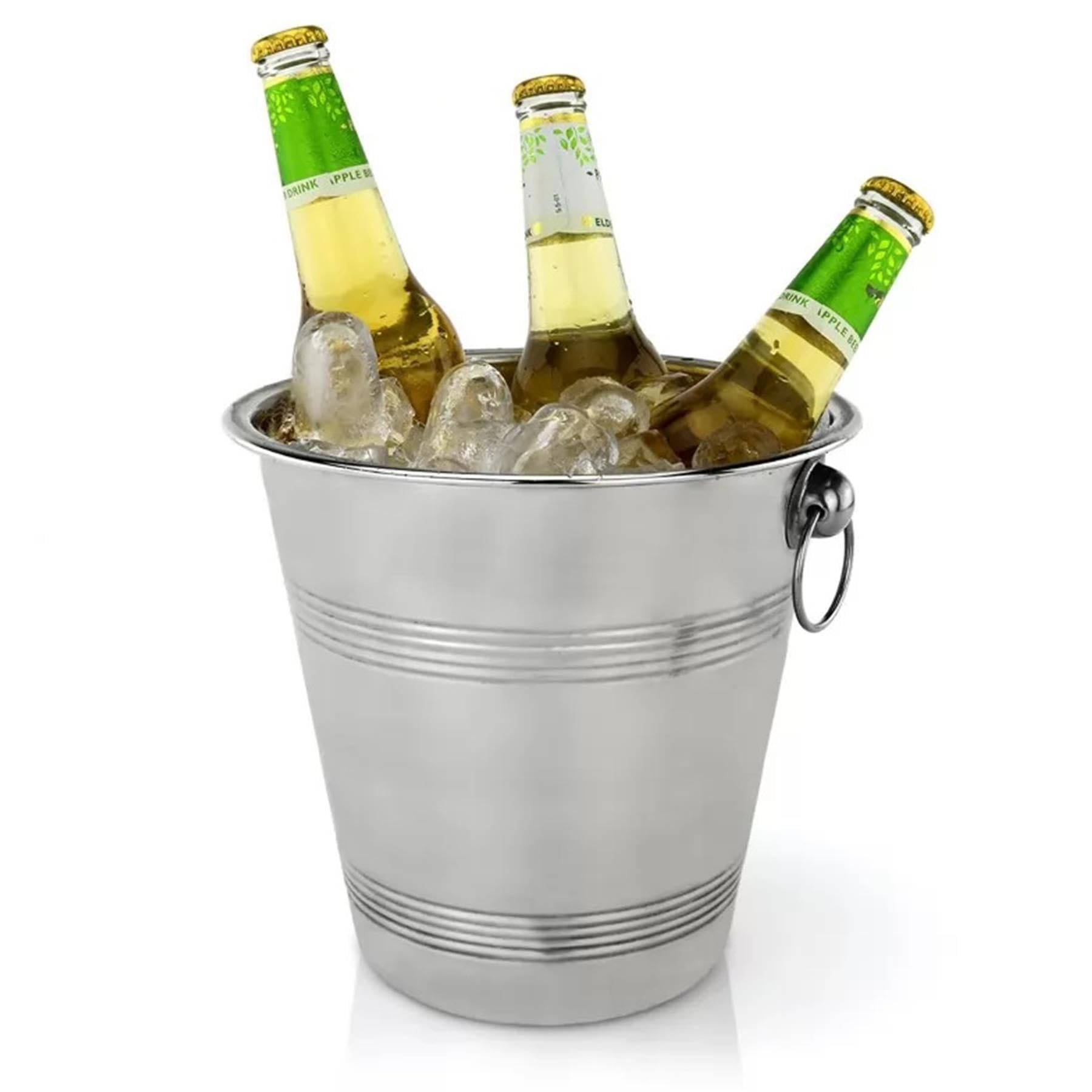 GEEZY Stainless Steel Ice Bucket with Handles – Multi-Functional Wine Cooler, Champagne and Beer Holder for Parties – Stylish Silver Design, 22 cm Diameter, Durable and Easy to Clean