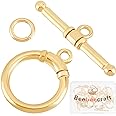 Beebeecraft 10 Sets 18K Gold Plated Toggle Jewelry Clasps Connectors Round Ring Toggle T Bar Clasps Sets for Necklace Bracelet Earring Making, 17x14mm