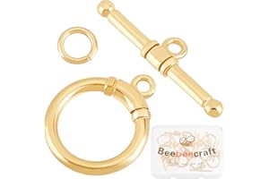Beebeecraft 10 Sets 18K Gold Plated Toggle Jewelry Clasps Connectors Round Ring Toggle T Bar Clasps Sets for Necklace Bracelet Earring Making, 17x14mm