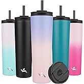 Konokyo 34 OZ Insulated Tumbler with Lid and 2 Straws Stainless Steel Water Bottle Vacuum Travel Mug Coffee Cup,Pastel Sunset
